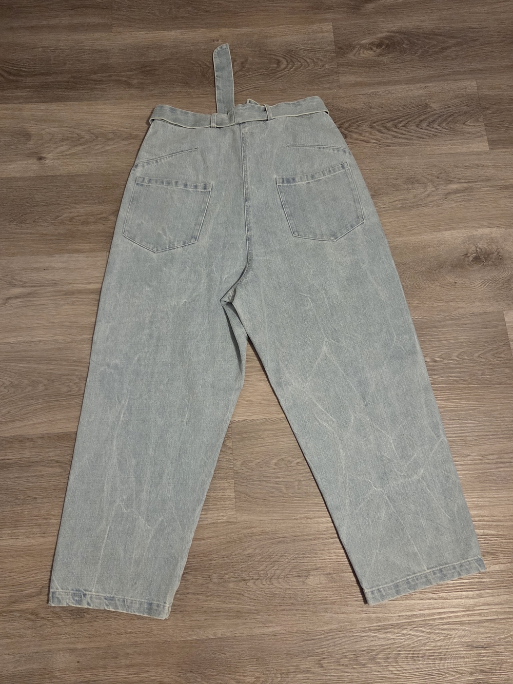 ANNTIAN High-Rise Light Wash Wide Leg Jeans with Self-Tie Belt - Light Blue Sz M - Picture 3 of 10
